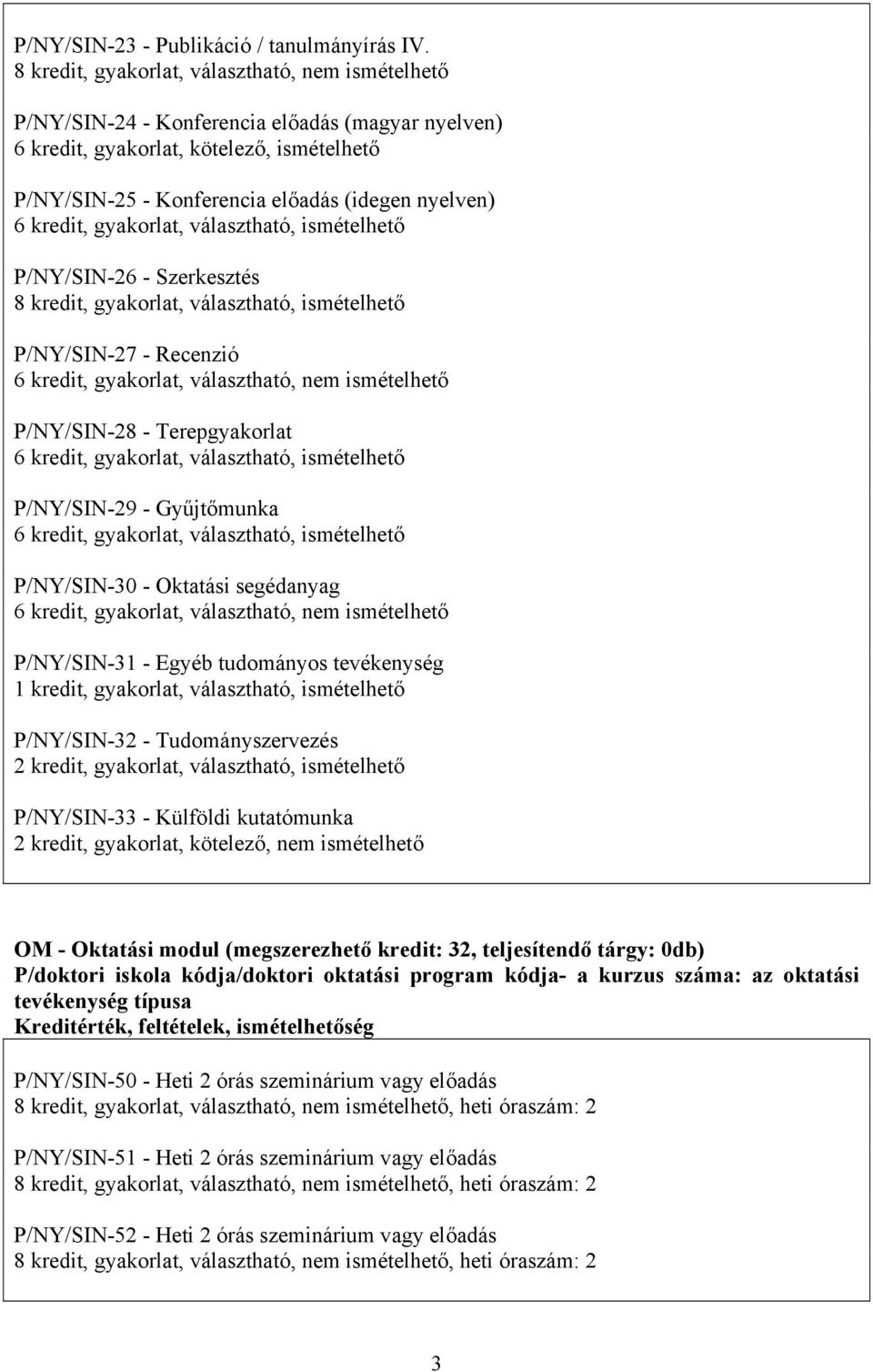 kredit, gyakorlat, választható, ismételhető P/NY/SIN-26 - Szerkesztés 8 kredit, gyakorlat, választható, ismételhető P/NY/SIN-27 - Recenzió 6 kredit, gyakorlat, választható, nem ismételhető
