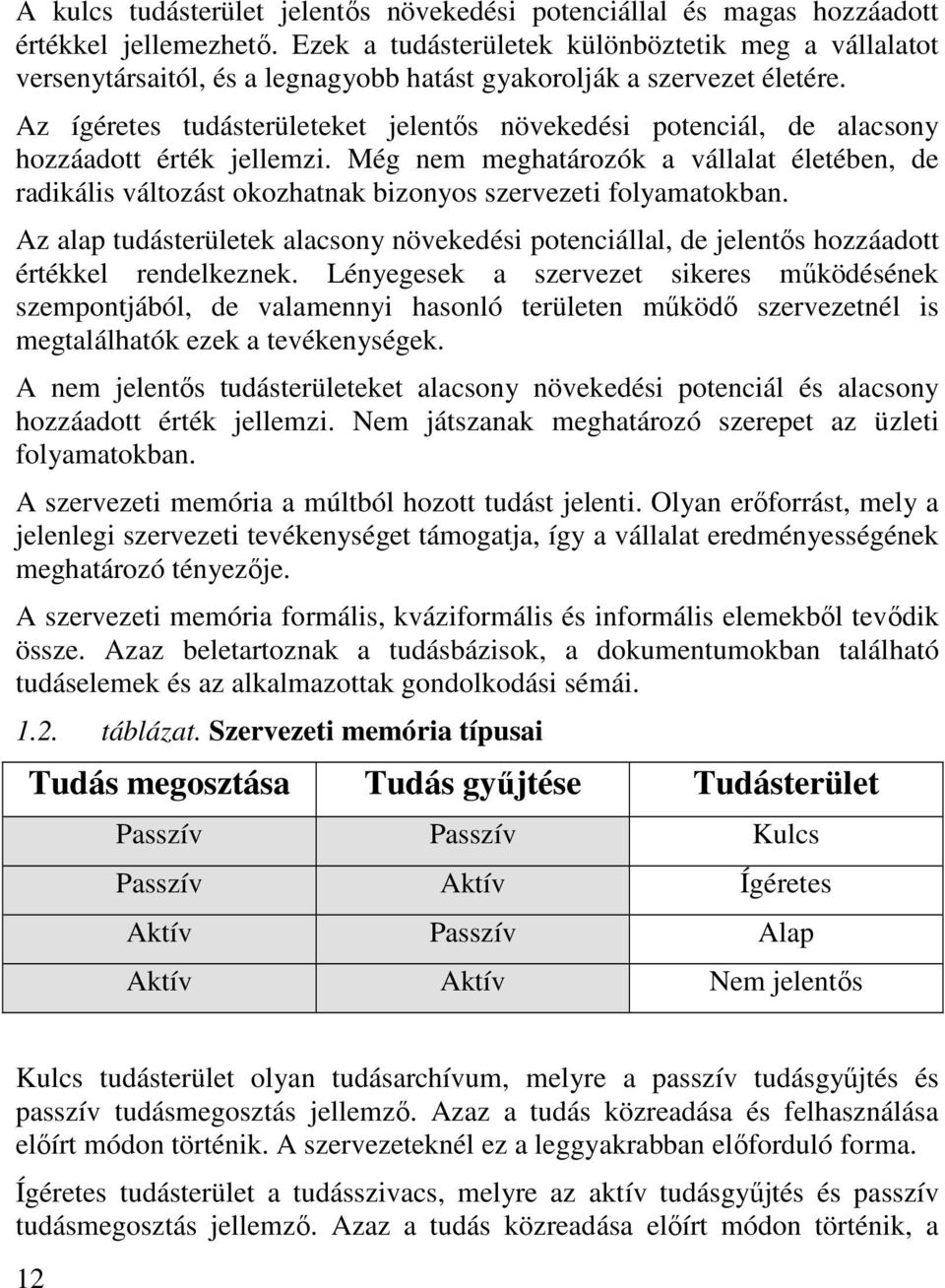 Az ígéretes tudásterületeket jelentıs növekedési potenciál, de alacsony hozzáadott érték jellemzi.