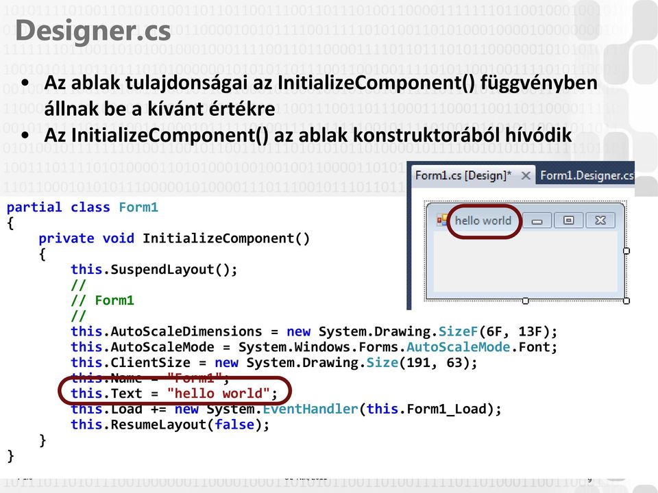 hívódik partial class Form1 private void InitializeComponent() this.suspendlayout(); // // Form1 // this.autoscaledimensions = new System.