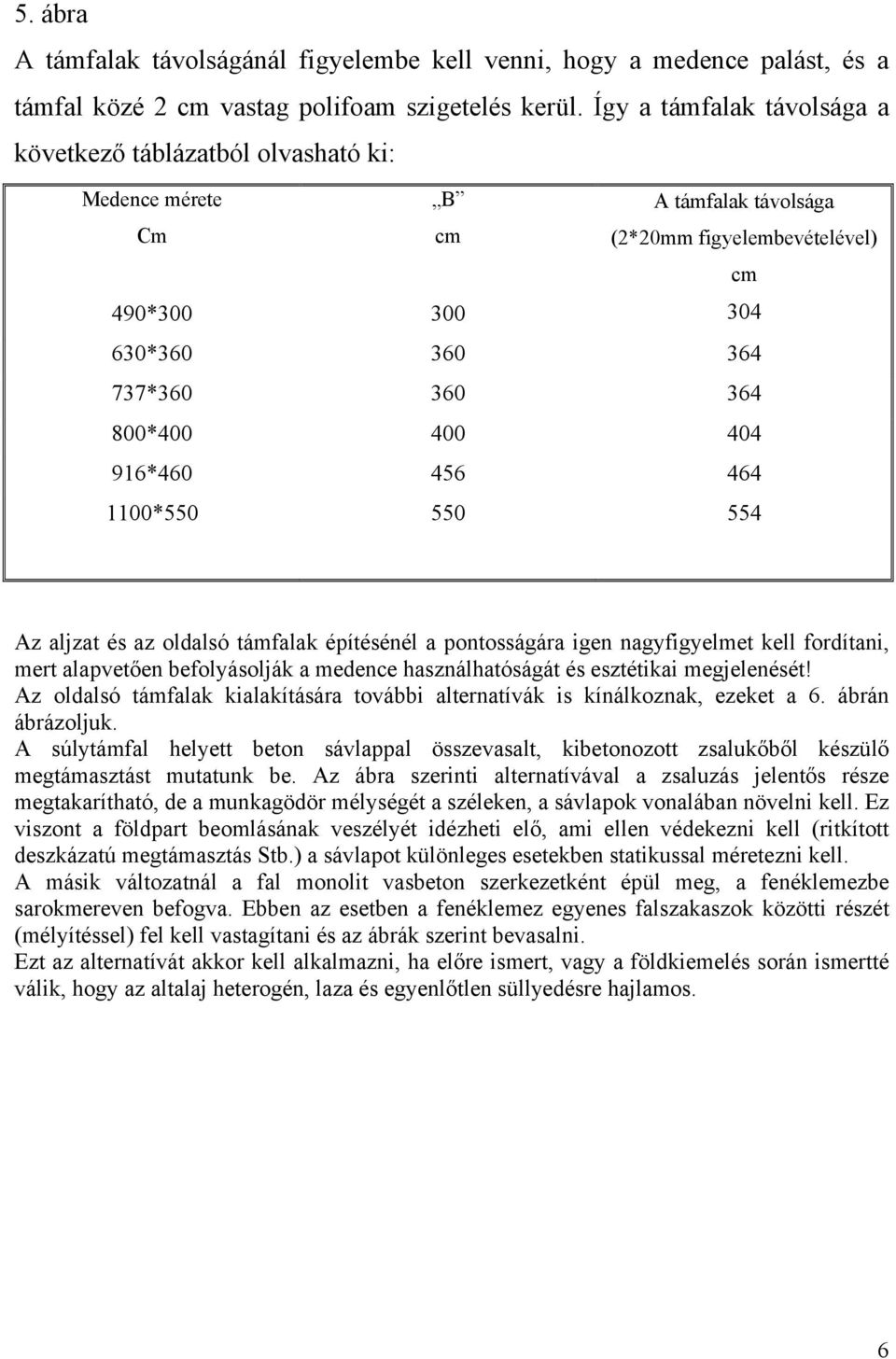 404 916*460 456 464 1100*550 550 554 Az aljzat és az oldalsó támfalak építésénél a pontosságára igen nagyfigyelmet kell fordítani, mert alapvetően befolyásolják a medence használhatóságát és