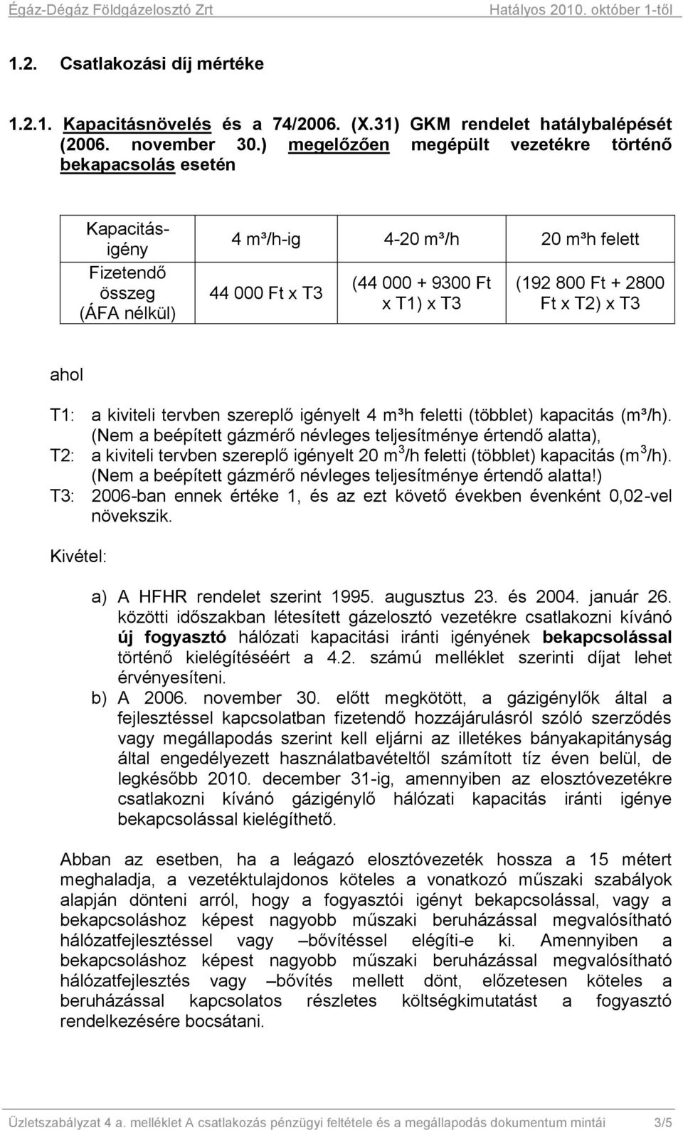 2800 Ft x T2) x T3 ahol T1: a kiviteli tervben szereplő igényelt 4 m³h feletti (többlet) kapacitás (m³/h).