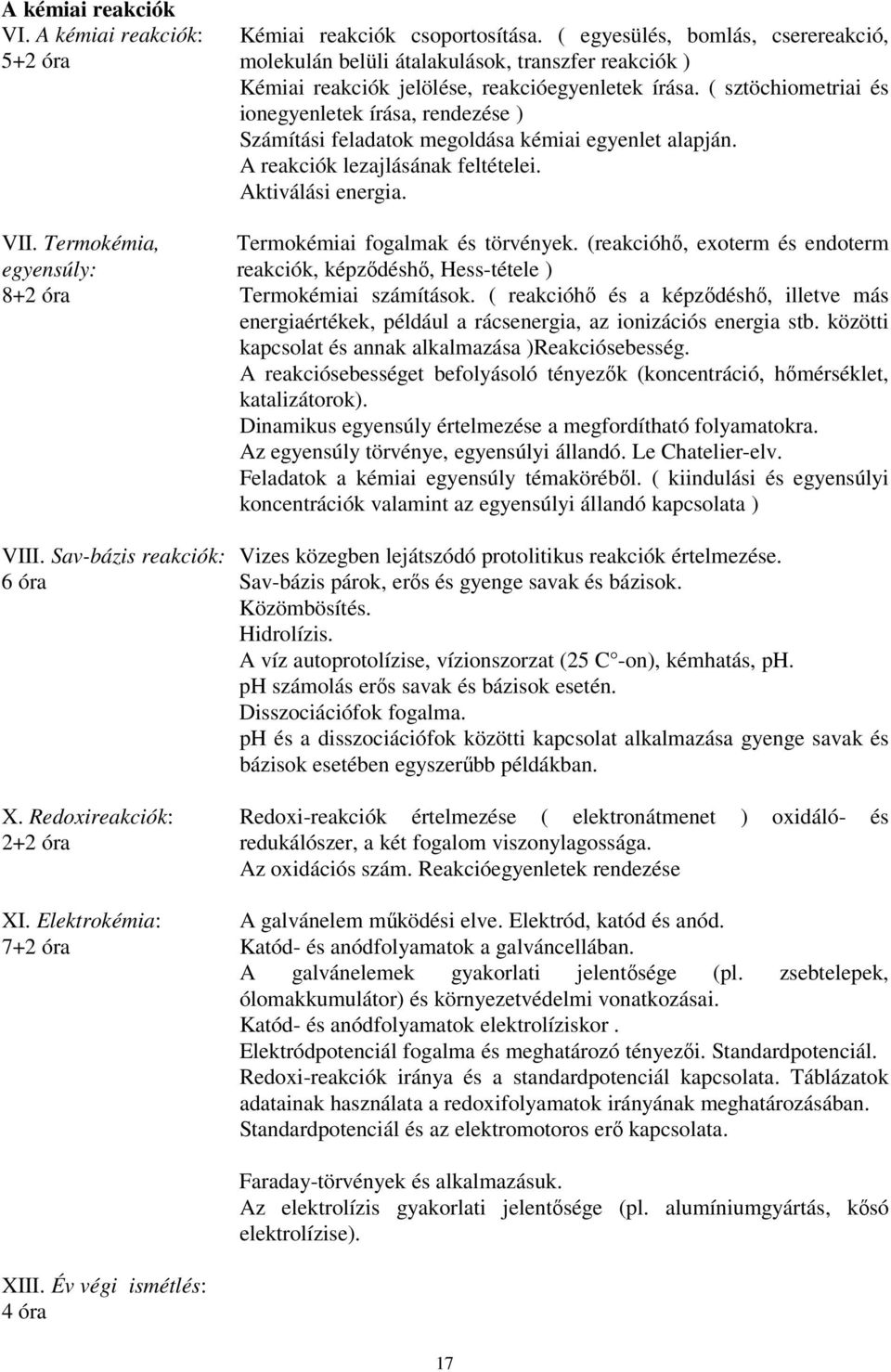 ( sztöchiometriai és ionegyenletek írása, rendezése ) Számítási feladatok megoldása kémiai egyenlet alapján. A reakciók lezajlásának feltételei. Aktiválási energia. Termokémiai fogalmak és törvények.