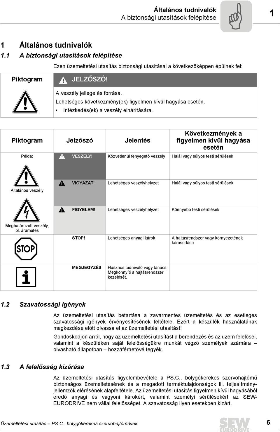 Lehetséges következmény(ek) figyelmen kívül hagyása esetén. Intézkedés(ek) a veszély elhárítására. Piktogram Jelzőszó Jelentés Példa: Következmények a figyelmen kívül hagyása esetén VESZÉLY!