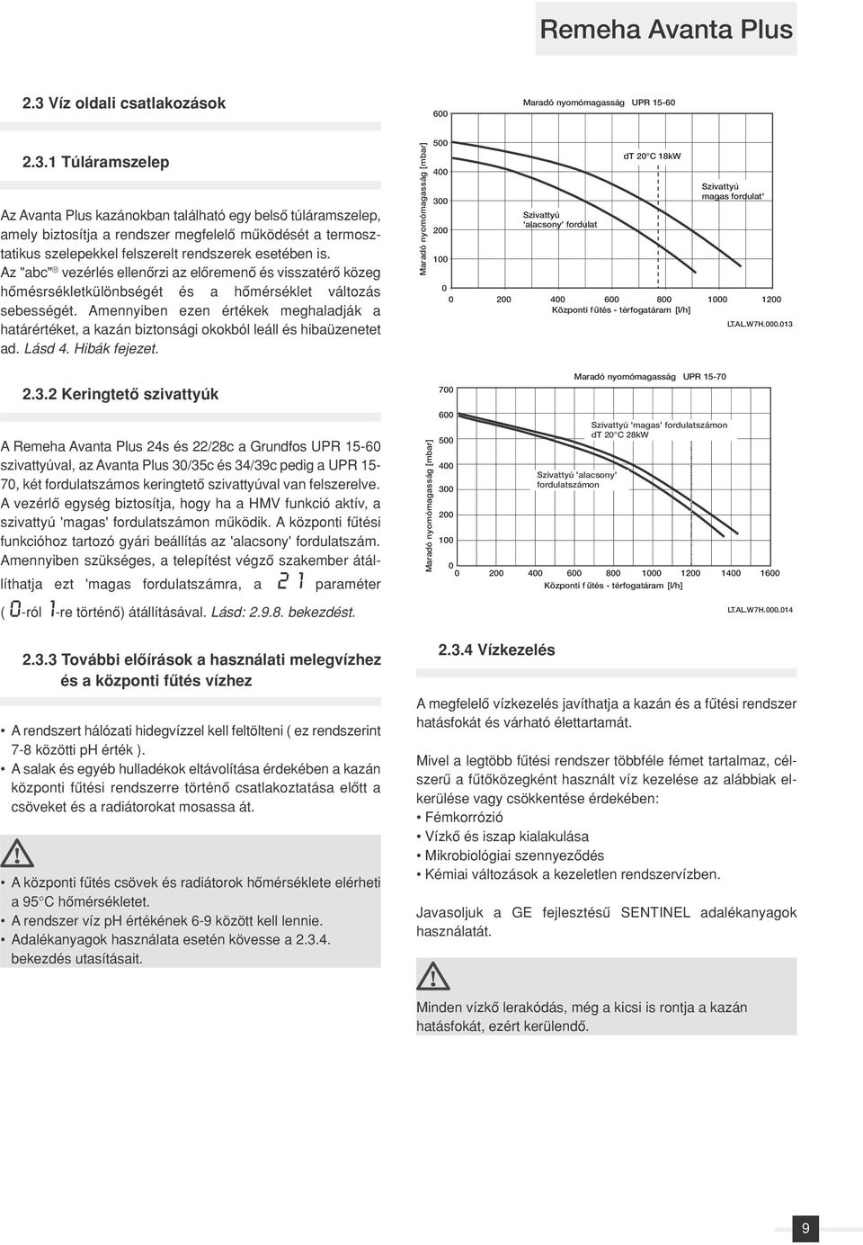 1 Túláramszelep Az Avanta Plus kazánokban található egy belsô túláramszelep, amely biztosítja a rendszer megfelelô mûködését a termosztatikus szelepekkel felszerelt rendszerek esetében is.