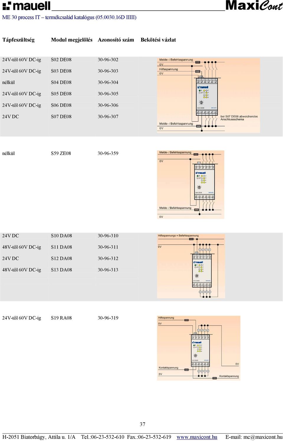 DE08 30-96-306 24V DC S07 DE08 30-96-307 nélkül S59 ZE08 30-96-359 24V DC S10 DA08 30-96-310 48V-től 60V DC-ig