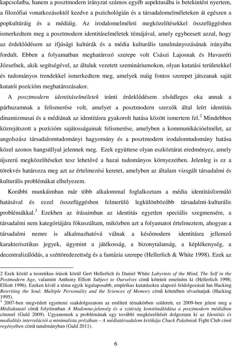 Az irodalomelméleti megközelítésekkel összefüggésben ismerkedtem meg a posztmodern identitáselméletek témájával, amely egybeesett azzal, hogy az érdeklődésem az ifjúsági kultúrák és a média