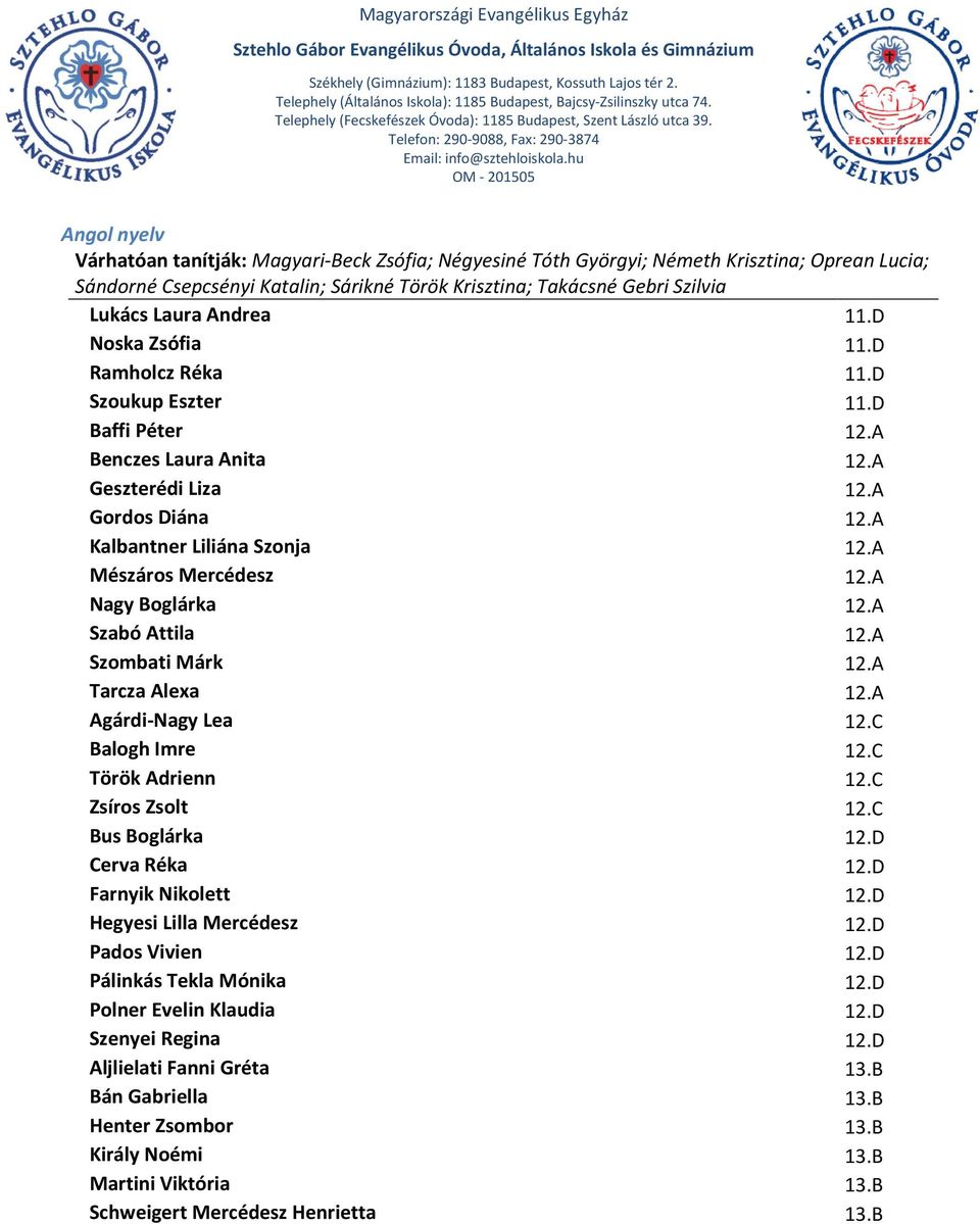 A Mészáros Mercédesz 12.A Nagy Boglárka 12.A Szabó Attila 12.A Szombati Márk 12.A Tarcza Alexa 12.A Agárdi-Nagy Lea 12.C Balogh Imre 12.C Török Adrienn 12.C Zsíros Zsolt 12.C Bus Boglárka 12.