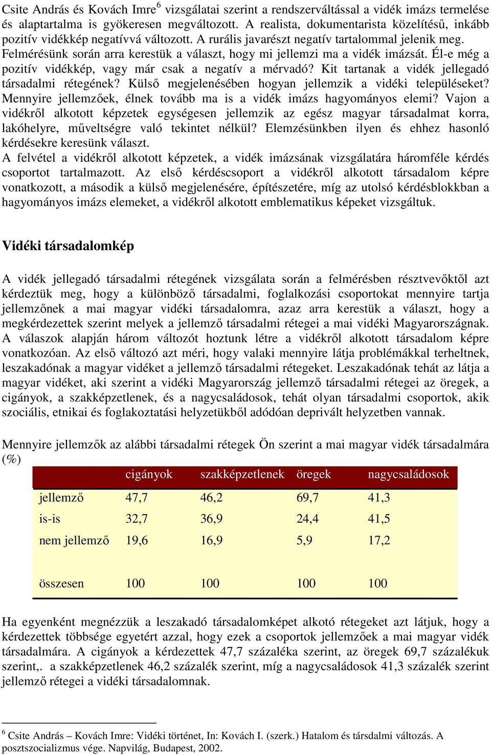 Felmérésünk során arra kerestük a választ, hogy mi jellemzi ma a vidék imázsát. Él-e még a pozitív vidékkép, vagy már csak a negatív a mérvadó? Kit tartanak a vidék jellegadó társadalmi rétegének?