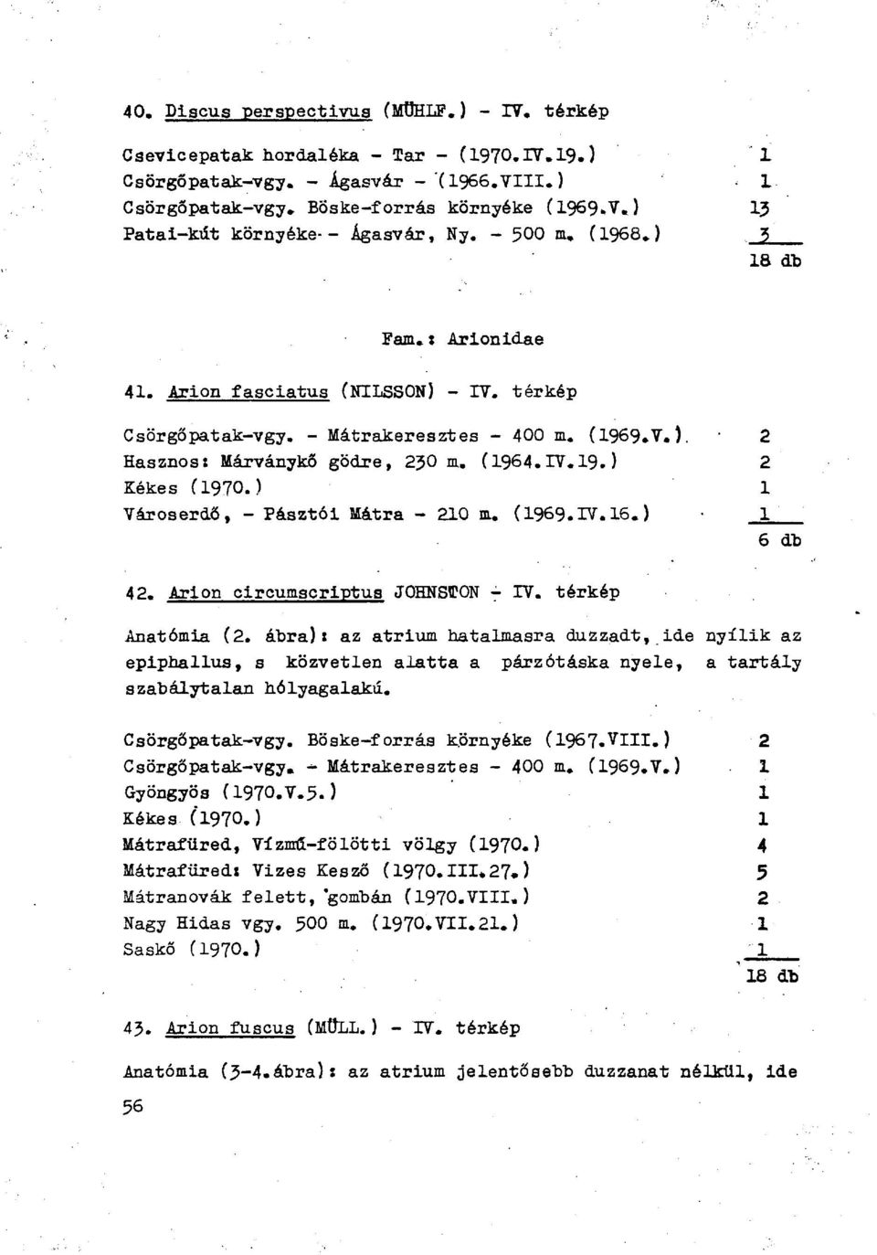 ) 1 Városerdő, - Pásztói Mátra - 210 m. (1969.IV.16.) 1 6 db 42. Árion circumscriptua JOHNSTON - IV. térkép Anatómia (2.