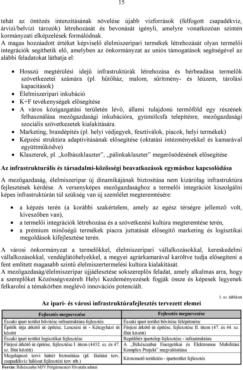 A magas hozzáadott értéket képviselő élelmiszeripari termékek létrehozását olyan termelői integrációk segíthetik elő, amelyben az önkormányzat az uniós támogatások segítségével az alábbi feladatokat