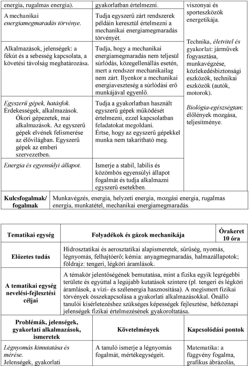 Az egyszerű gépek elvének felismerése az élővilágban. Egyszerű gépek az emberi szervezetben. Energia és egyensúlyi állapot.