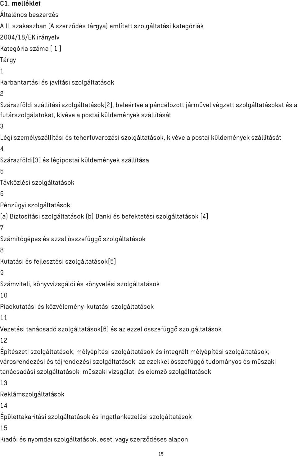 szolgáltatások[2], beleértve a páncélozott járművel végzett szolgáltatásokat és a futárszolgálatokat, kivéve a postai küldemények szállítását 3 Légi személyszállítási és teherfuvarozási