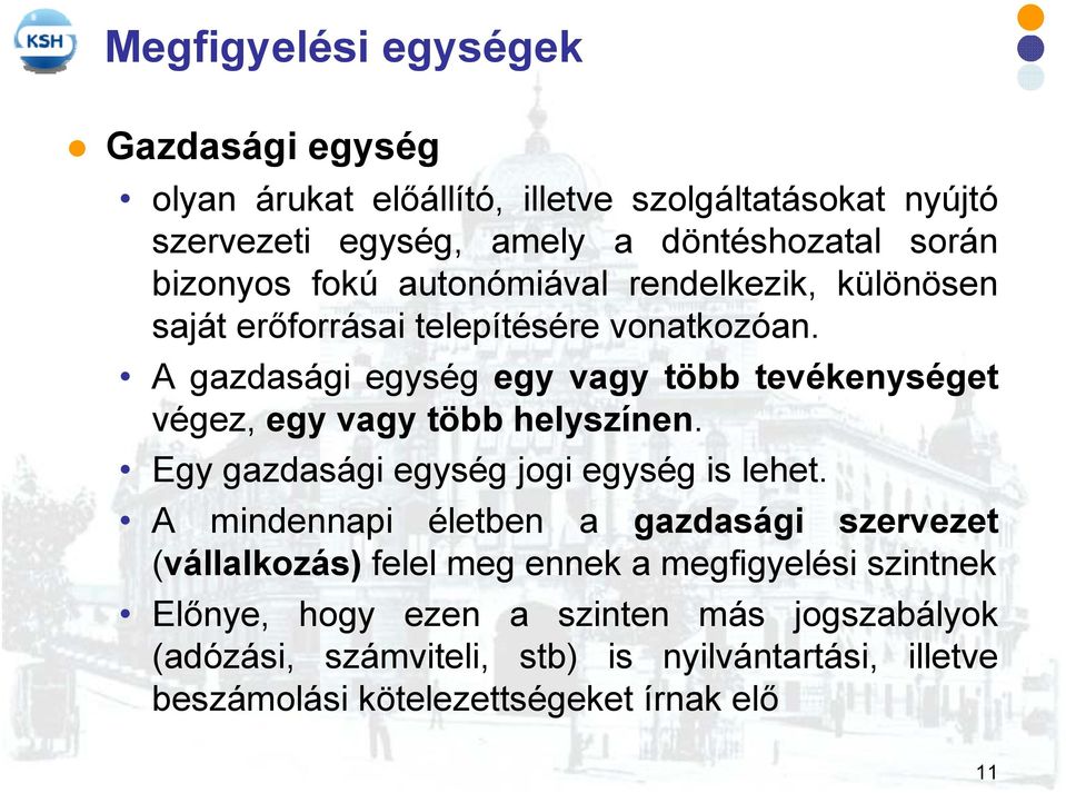 A gazdasági egység egy vagy több tevékenységet végez, egy vagy több helyszínen. Egy gazdasági egység jogi egység is lehet.