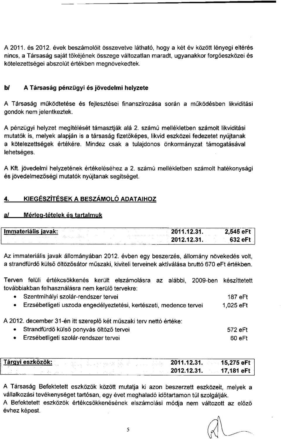 megnövekedtek. bl A Társaság pénzügyi és jövedelmi helyzete A Társaság működtetése és fejlesztései finanszírozása során a működésben likviditási gondok nem jelentkeztek.