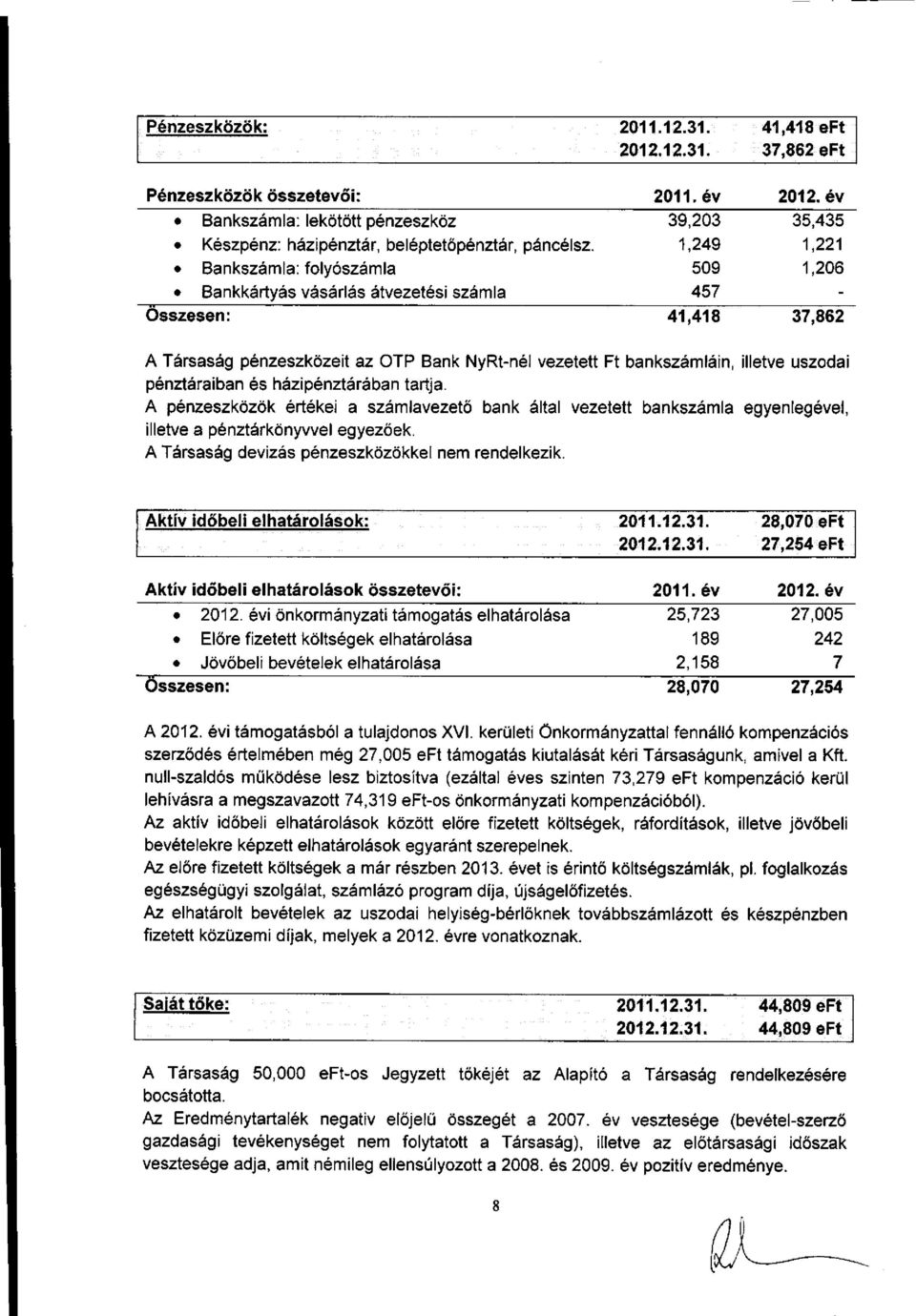 uszodai pénztáraiban és házipénztárában tartja. A pénzeszközök értékei a számlavezető bank által vezetett bankszámla illetve a pénztárkönyvvel egyezőek.