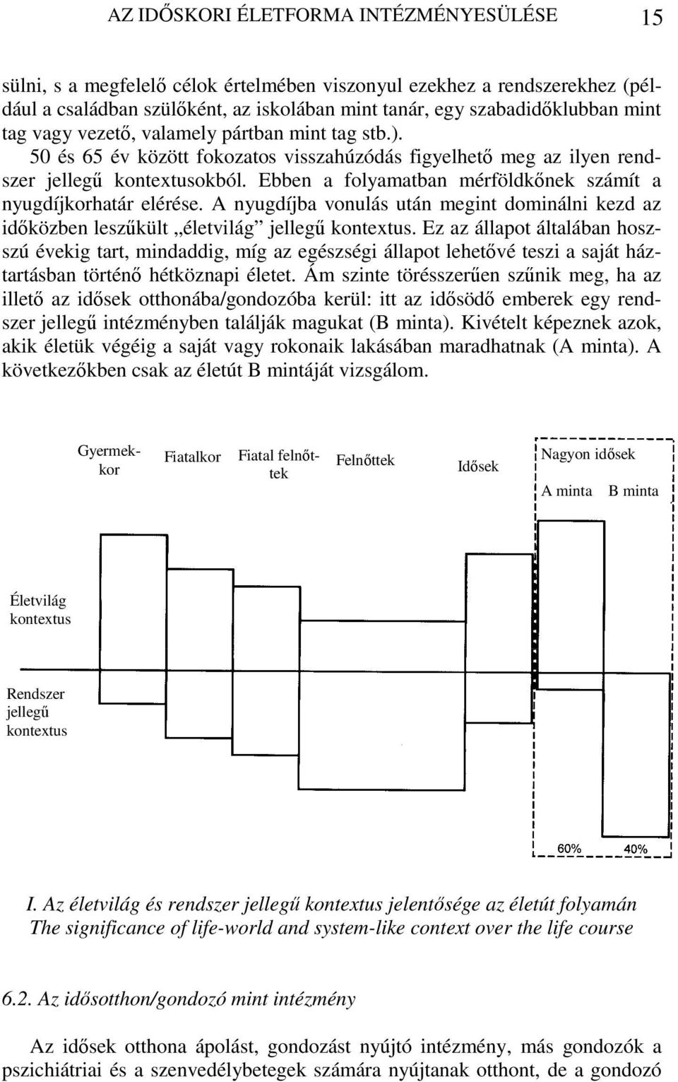Ebben a folyamatban mérföldkőnek számít a nyugdíjkorhatár elérése. A nyugdíjba vonulás után megint dominálni kezd az időközben leszűkült életvilág jellegű kontextus.