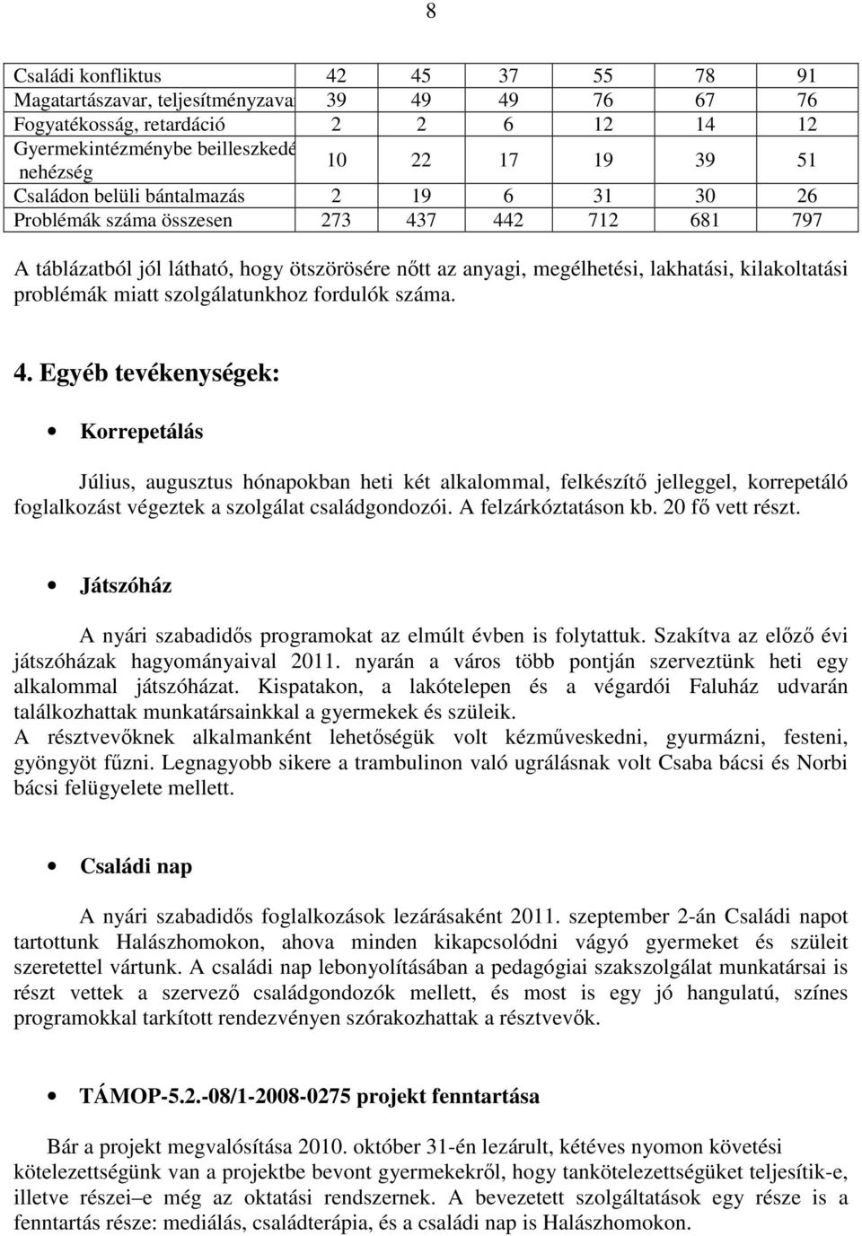 problémák miatt szolgálatunkhoz fordulók száma. 4.