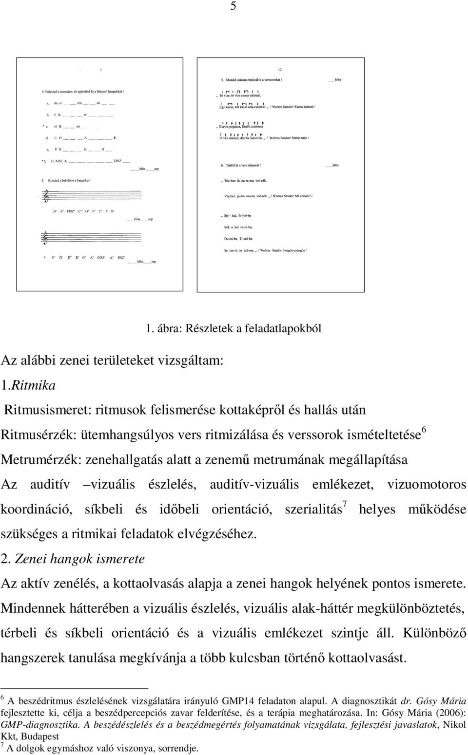 megállapítása Az auditív vizuális észlelés, auditív-vizuális emlékezet, vizuomotoros koordináció, síkbeli és időbeli orientáció, szerialitás 7 helyes működése szükséges a ritmikai feladatok