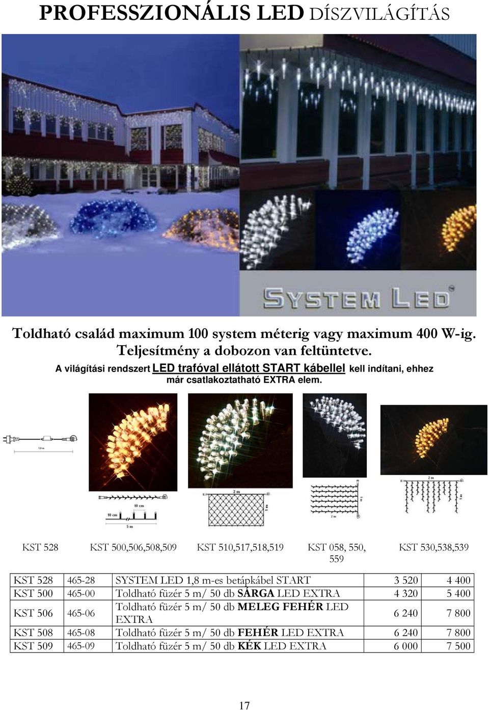 KST 528 KST 500,506,508,509 KST 510,517,518,519 KST 058, 550, 559 KST 530,538,539 KST 528 465-28 SYSTEM LED 1,8 m-es betápkábel START 3 520 4 400 KST 500 465-00