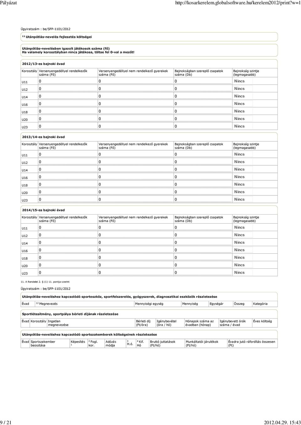 (Db) Bajnokság szintje (legmagasabb) 2013/14-es bajnoki évad Korosztály Versenyengedéllyel rendelkezők száma (Fő) U11 U12 U14 U16 U18 U20 U23 Versenyengedéllyel nem rendelkező gyerekek száma (Fő)