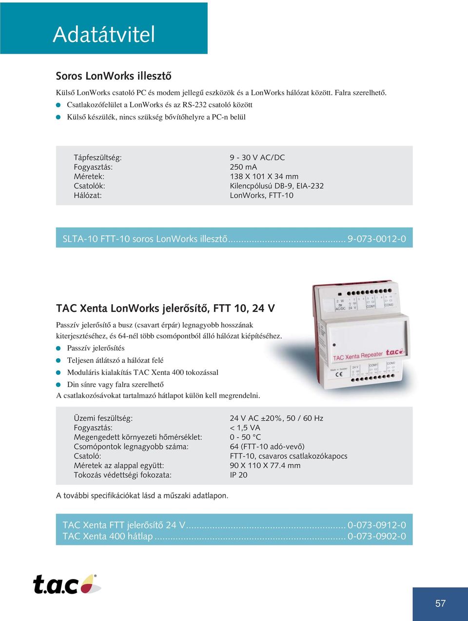 EIA-232 LonWorks, FTT-10 SLTA-10 FTT-10 soros LonWorks illesztô.