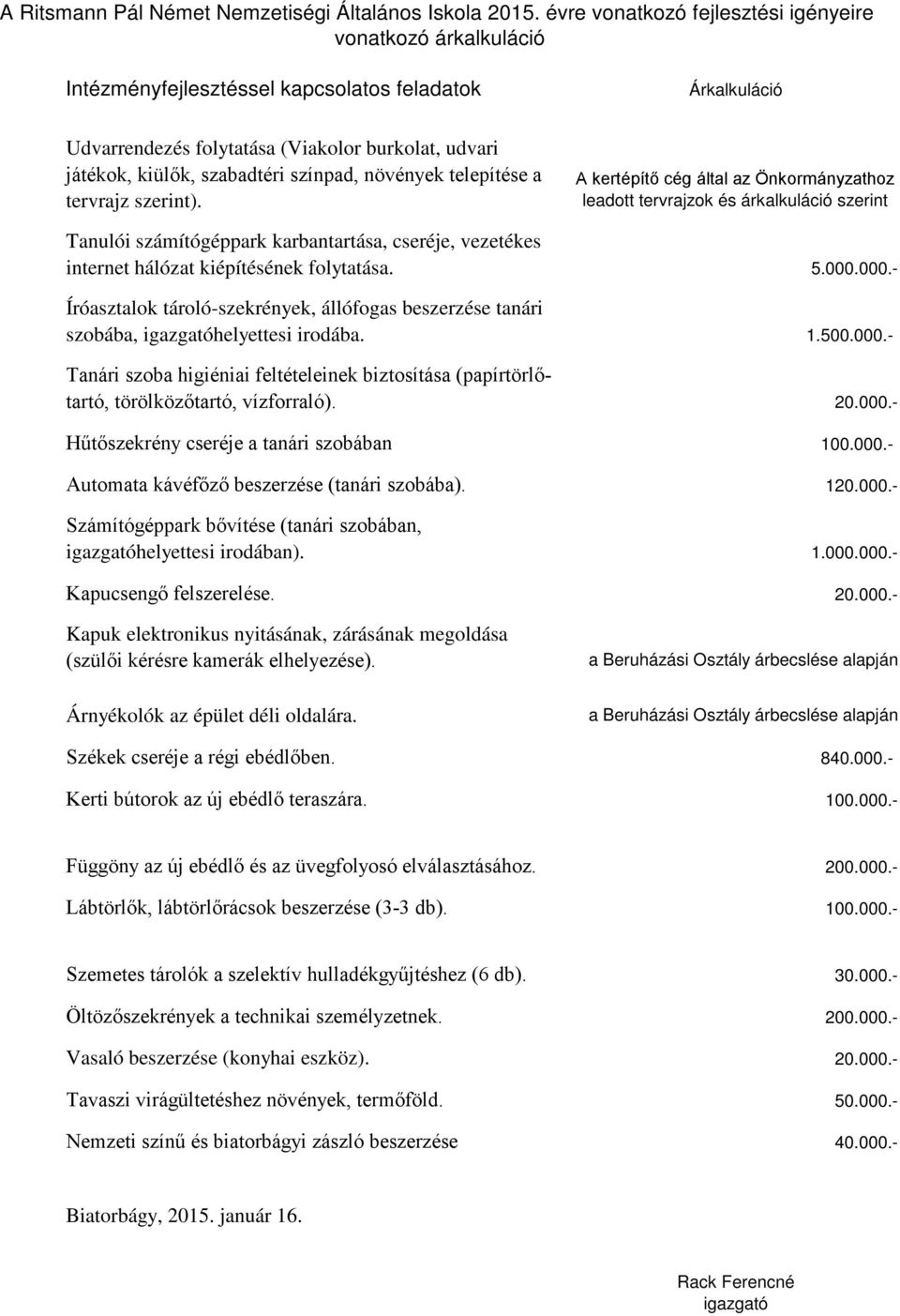 színpad, növények telepítése a tervrajz szerint).