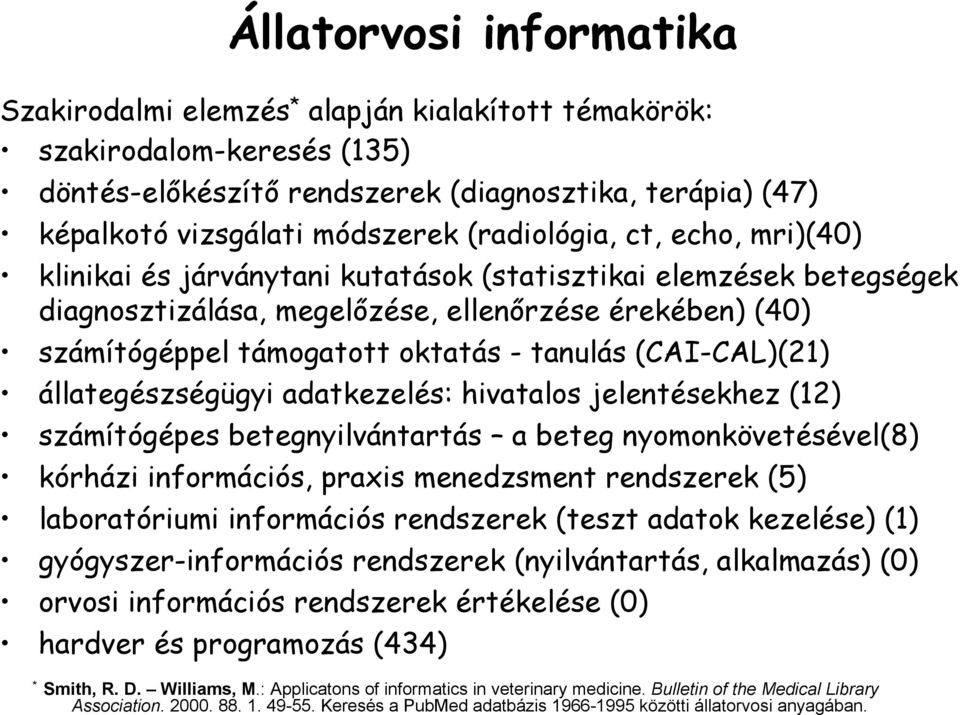 tanulás (CAI-CAL)(21) állategészségügyi adatkezelés: hivatalos jelentésekhez (12) számítógépes betegnyilvántartás a beteg nyomonkövetésével(8) kórházi információs, praxis menedzsment rendszerek (5)