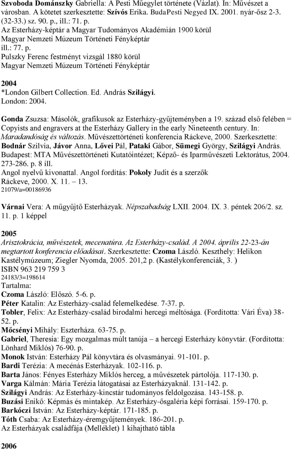 Ed. András Szilágyi. London: 2004. Gonda Zsuzsa: Másolók, grafikusok az Esterházy-gyűjteményben a 19.