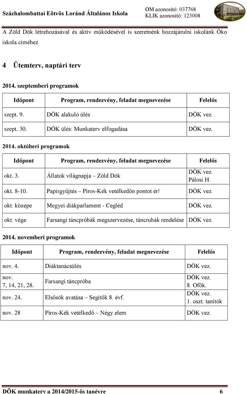 Papírgyűjtés Piros-Kék vetélkedőn pontot ér! okt. közepe Megyei diákparlament - Cegléd okt. vége Farsangi táncpróbák megszervezése, táncruhák rendelése 2014.