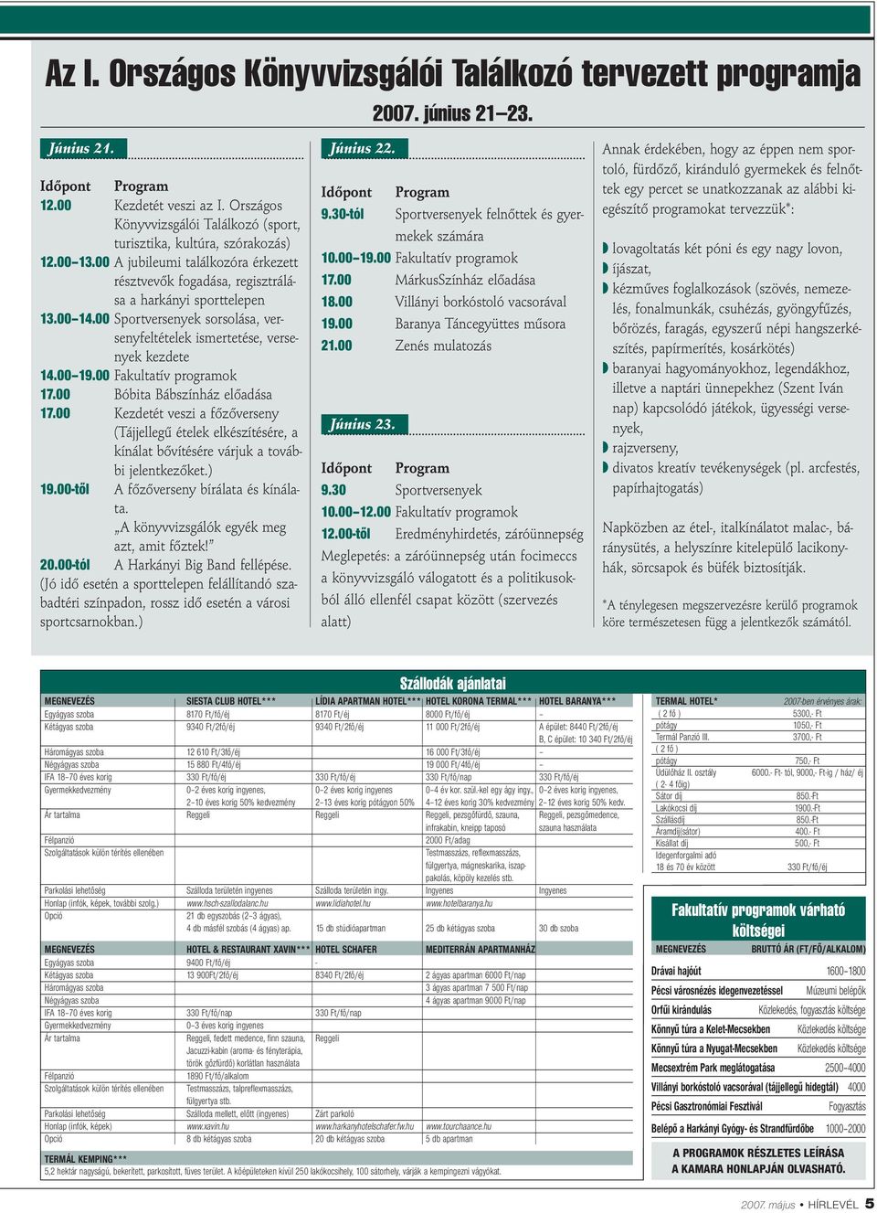 00 Sportversenyek sorsolása, versenyfeltételek ismertetése, versenyek kezdete 14.00 19.00 Fakultatív programok 17.00 Bóbita Bábszínház előadása 17.