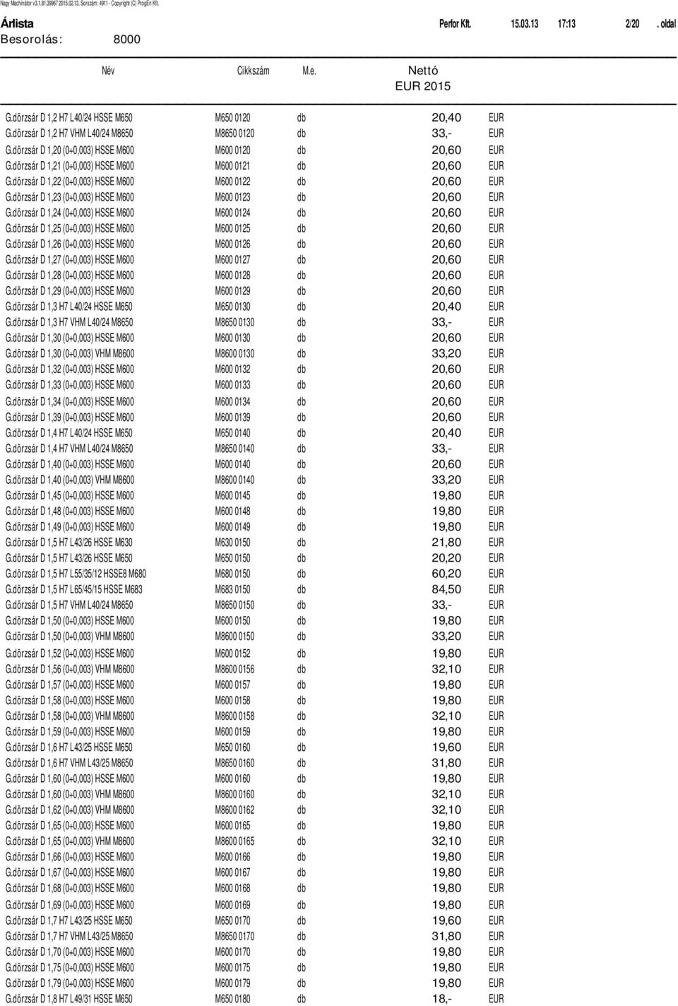 d rzsلr D 1,23 (0+0,003) HSSE M600 M600 0123 db 20,60 EUR G.d rzsلr D 1,24 (0+0,003) HSSE M600 M600 0124 db 20,60 EUR G.d rzsلr D 1,25 (0+0,003) HSSE M600 M600 0125 db 20,60 EUR G.