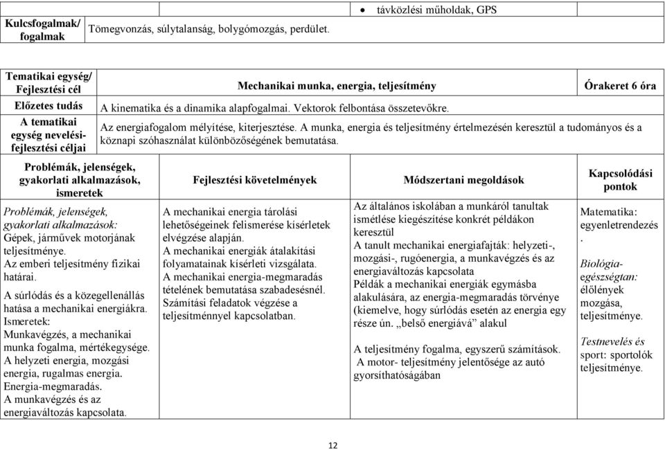 Vektorok felbontása összetevőkre. Az energiafogalom mélyítése, kiterjesztése.