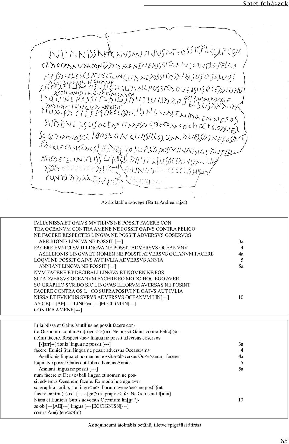 AVT IVLIA ADVERSVS ANNIA 5 ANNIANI LINGVA NE POSSIT [---] 5a NVM FACERE ET DECIBALI LINGVA ET NOMEN NE POS SIT ADVERSVS OCEANVM FACERE EO MODO HOC EGO AVER SO GRAPHIO SCRIBO SIC LINGVAS ILLORVM