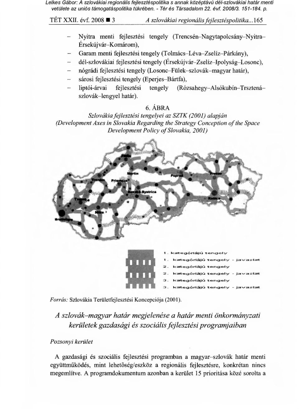 (Érsekújvár Zselíz Ipolyság Losonc), - nógrádi fejlesztési tengely (Losonc Fülek szlovák magyar határ), - sárosi fejlesztési tengely (Eperjes Bártfa), - liptói-árvai fejlesztési tengely (Rózsahegy
