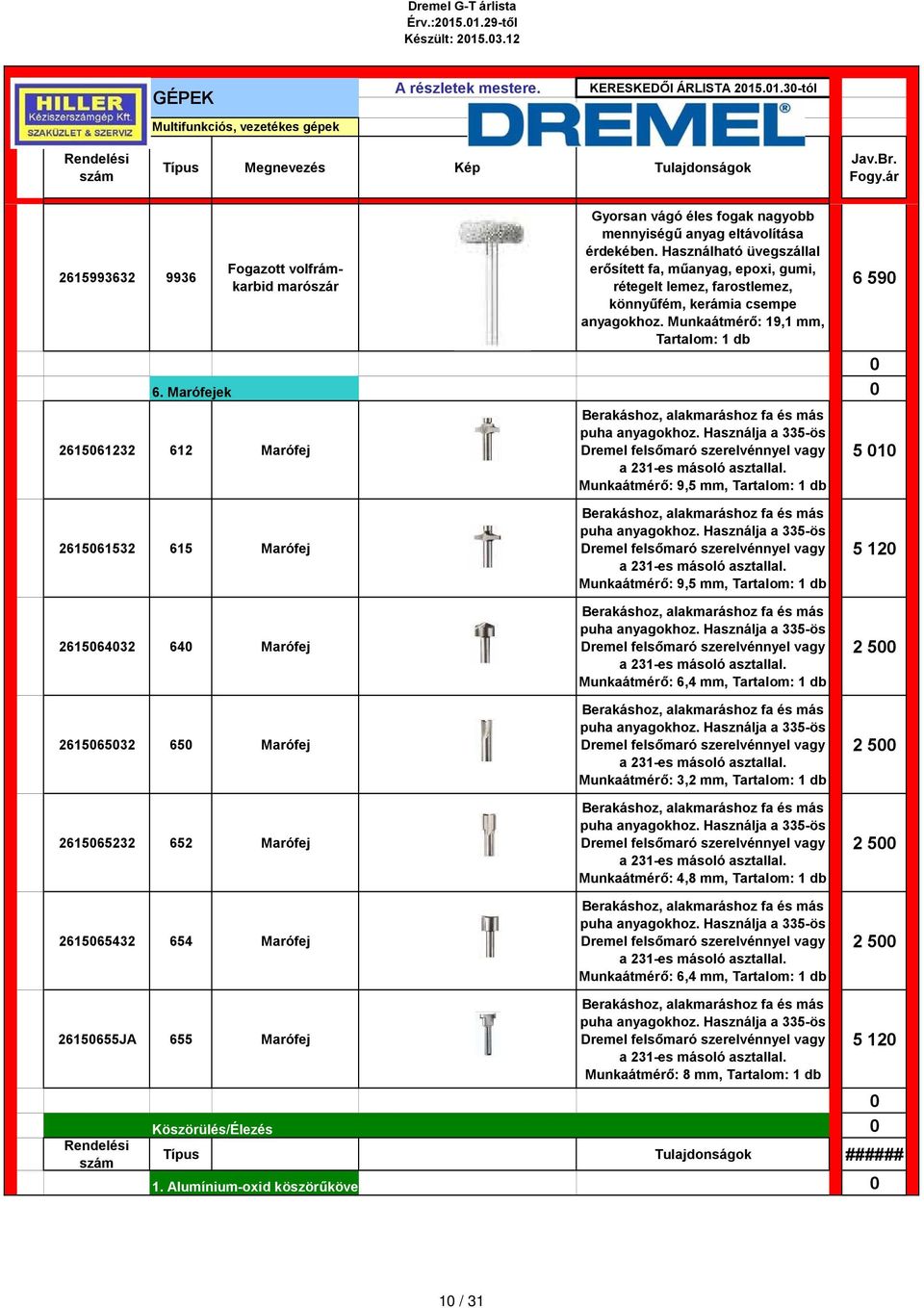 Dremel G-T árlista Érv.: től Készült: A részletek mestere. Típus Megnevezés  Kép Tulajdonságok - PDF Free Download