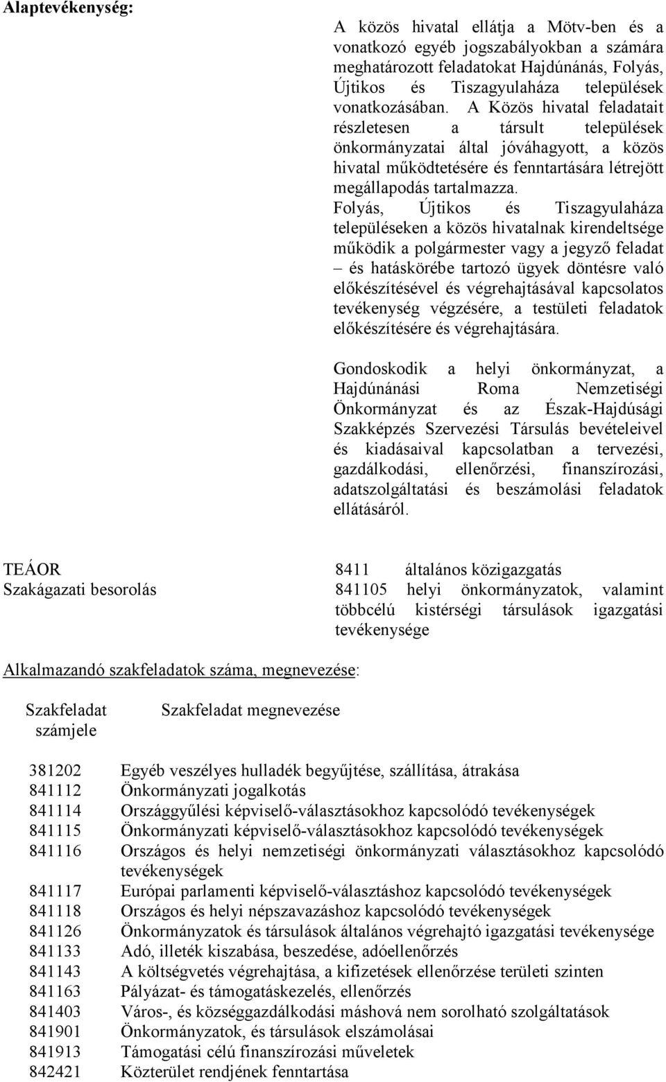 Folyás, Újtikos és Tiszagyulaháza településeken a közös hivatalnak kirendeltsége működik a polgármester vagy a feladat és hatáskörébe tartozó ügyek döntésre való előkészítésével és végrehajtásával