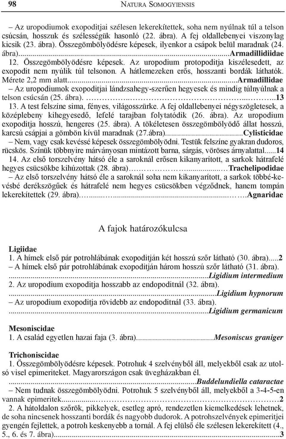 A hátlemezeken erős, hosszanti bordák láthatók. Mérete 2,2 mm alatt...armadillidae Az uropodiumok exopoditjai lándzsahegy-szerűen hegyesek és mindig túlnyúlnak a telson csúcsán (25. ábra)........13 13.