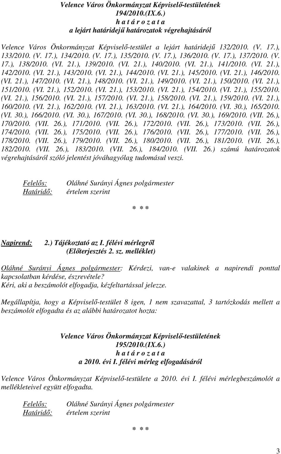(V. 17.), 136/2010. (V. 17.), 137/2010. (V. 17.), 138/2010. (VI. 21.), 139/2010. (VI. 21.), 140/2010. (VI. 21.), 141/2010. (VI. 21.), 142/2010. (VI. 21.), 143/2010. (VI. 21.), 144/2010. (VI. 21.), 145/2010.