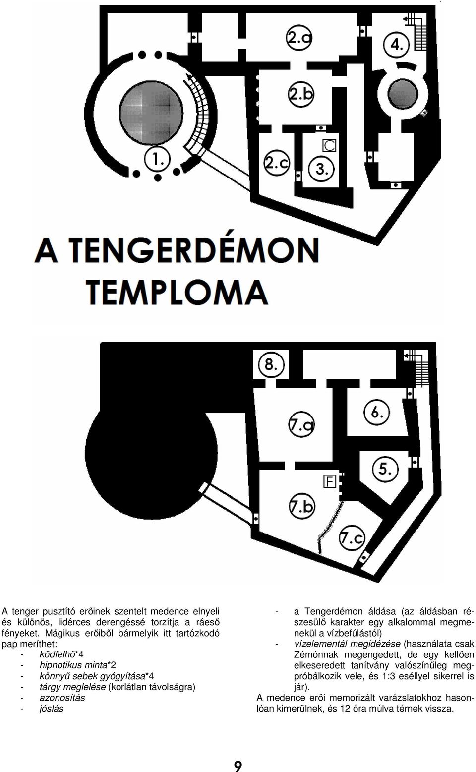 azonosítás - jóslás - a Tengerdémon áldása (az áldásban részesülő karakter egy alkalommal megmenekül a vízbefúlástól) - vízelementál megidézése (használata csak