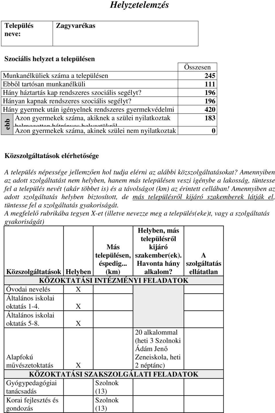 196 Hány gyermek után igényelnek rendszeres gyermekvédelmi 420 Azon gyermekek száma, akiknek a szülei nyilatkoztak 183 halmozottan hátrányos helyzetükrıl Azon gyermekek száma, akinek szülei nem