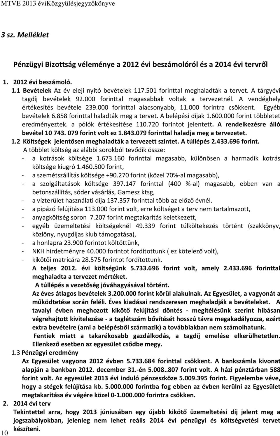 858 forinttal haladták meg a tervet. A belépési díjak 1.600.000 forint többletet eredményeztek. a pólók értékesítése 110.720 forintot jelentett. A rendelkezésre álló bevétel 10743.