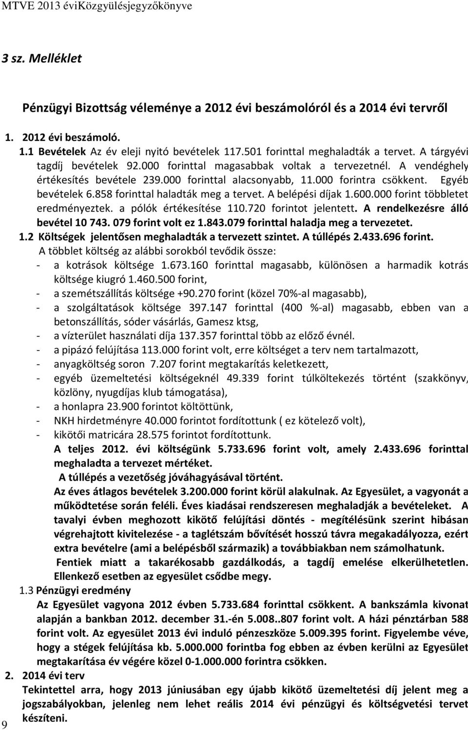 858 forinttal haladták meg a tervet. A belépési díjak 1.600.000 forint többletet eredményeztek. a pólók értékesítése 110.720 forintot jelentett. A rendelkezésre álló bevétel 10743.