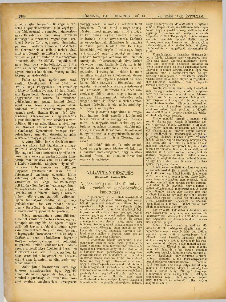 Görnyednek a szellemi terhek alatt, mint a bőtermö gyümölcsfa s a gazdag termés súlyát az ambiczió és a szorgalom támasztja alá. Az OMGE. közgyűlésének nem lesz oka elégedetlenkedni.