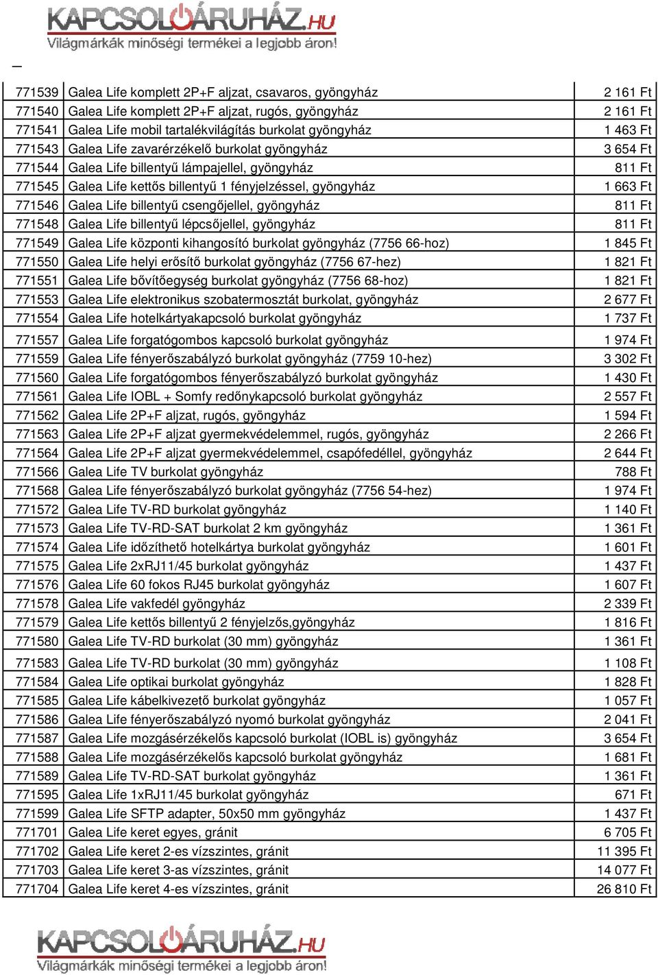 gyöngyház 771548 Galea Life billentyű ű lépcsőjellel, gyöngyház 771549 Galea Life központi kihangosító burkolat gyöngyház (7756 66-hoz) 771550 Galea Life helyi erősítő burkolat gyöngyház (7756