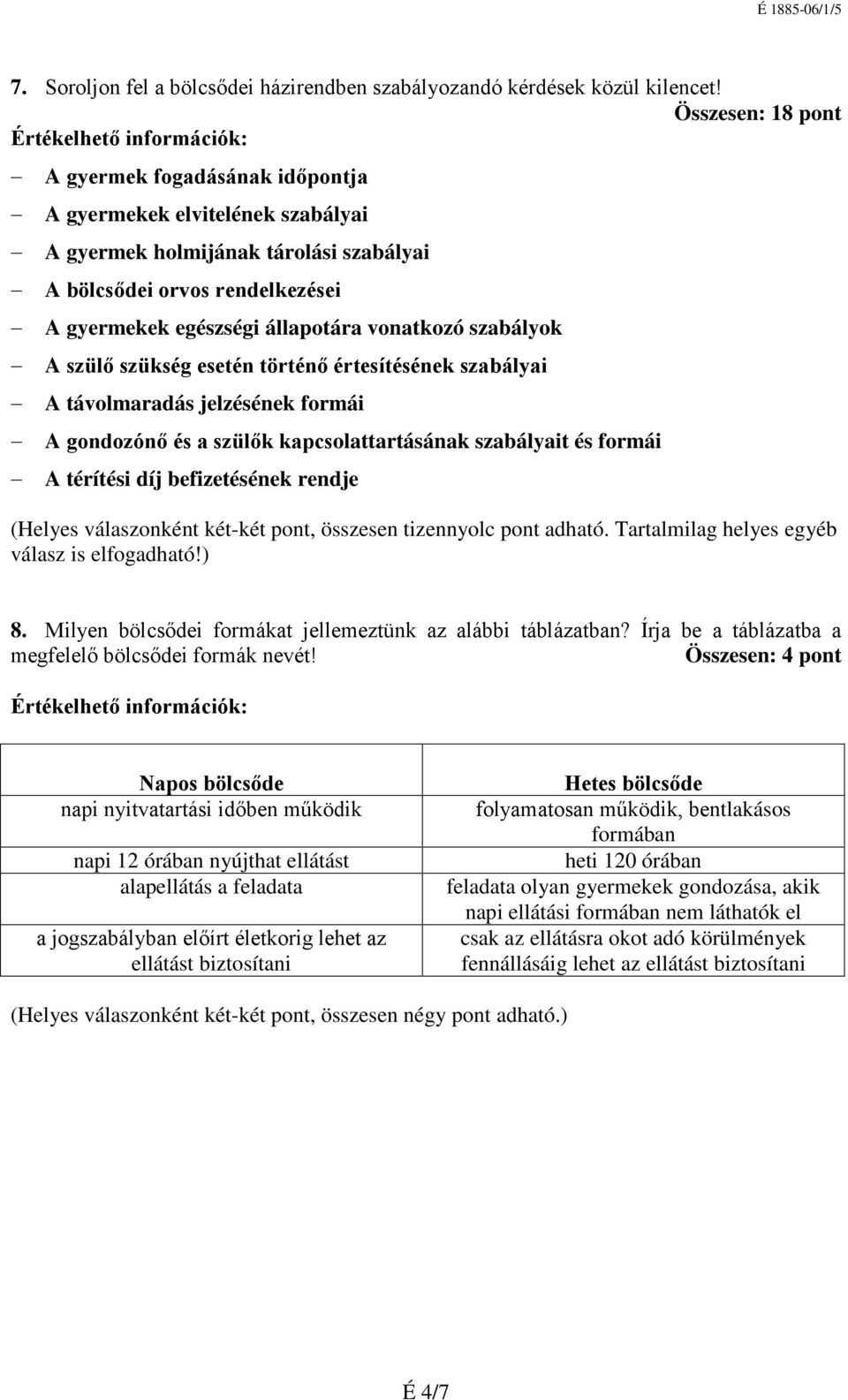 szabályok A szülő szükség esetén történő értesítésének szabályai A távolmaradás jelzésének formái A gondozónő és a szülők kapcsolattartásának szabályait és formái A térítési díj befizetésének rendje