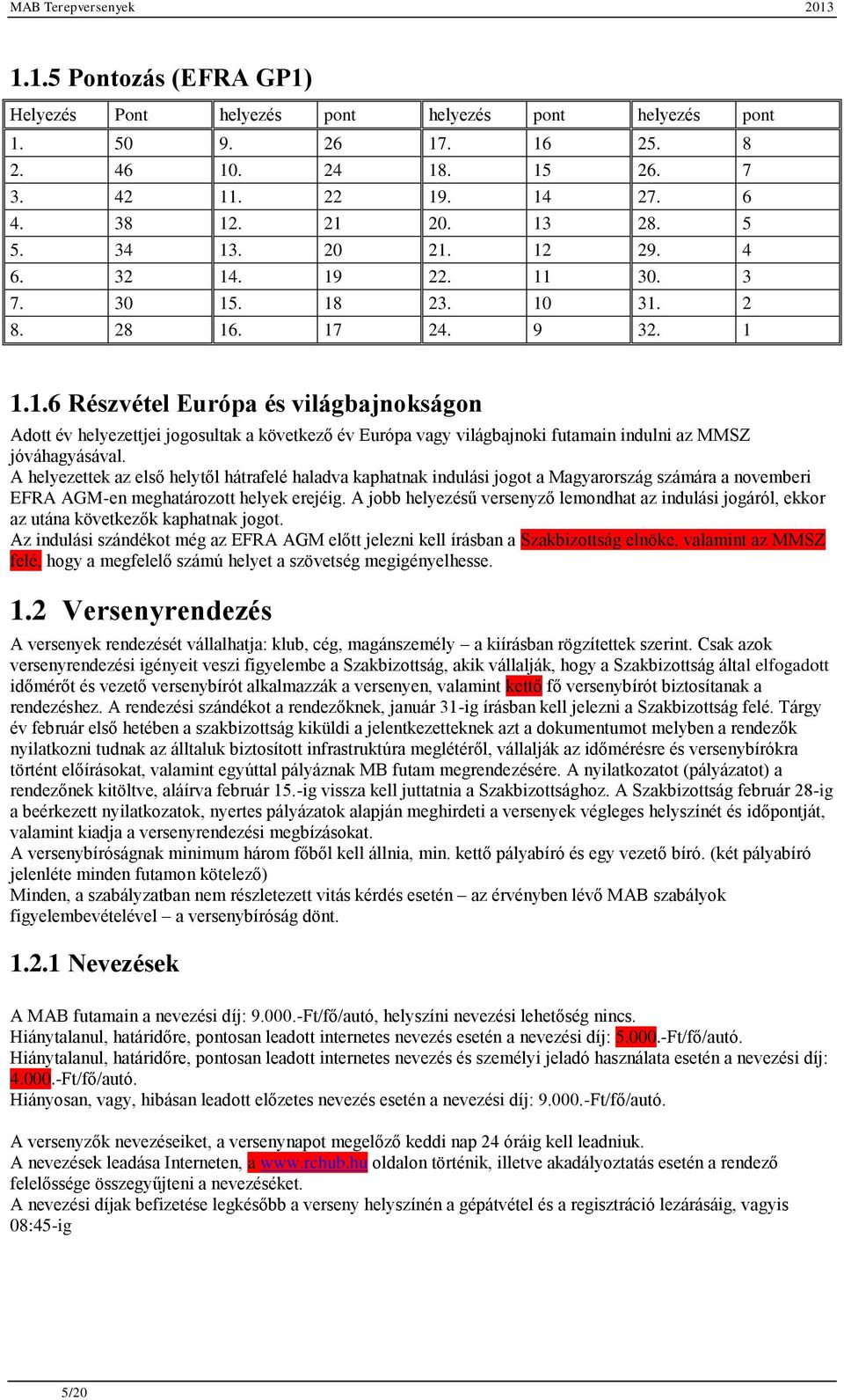 A helyezettek az első helytől hátrafelé haladva kaphatnak indulási jogot a Magyarország számára a novemberi EFRA AGM-en meghatározott helyek erejéig.