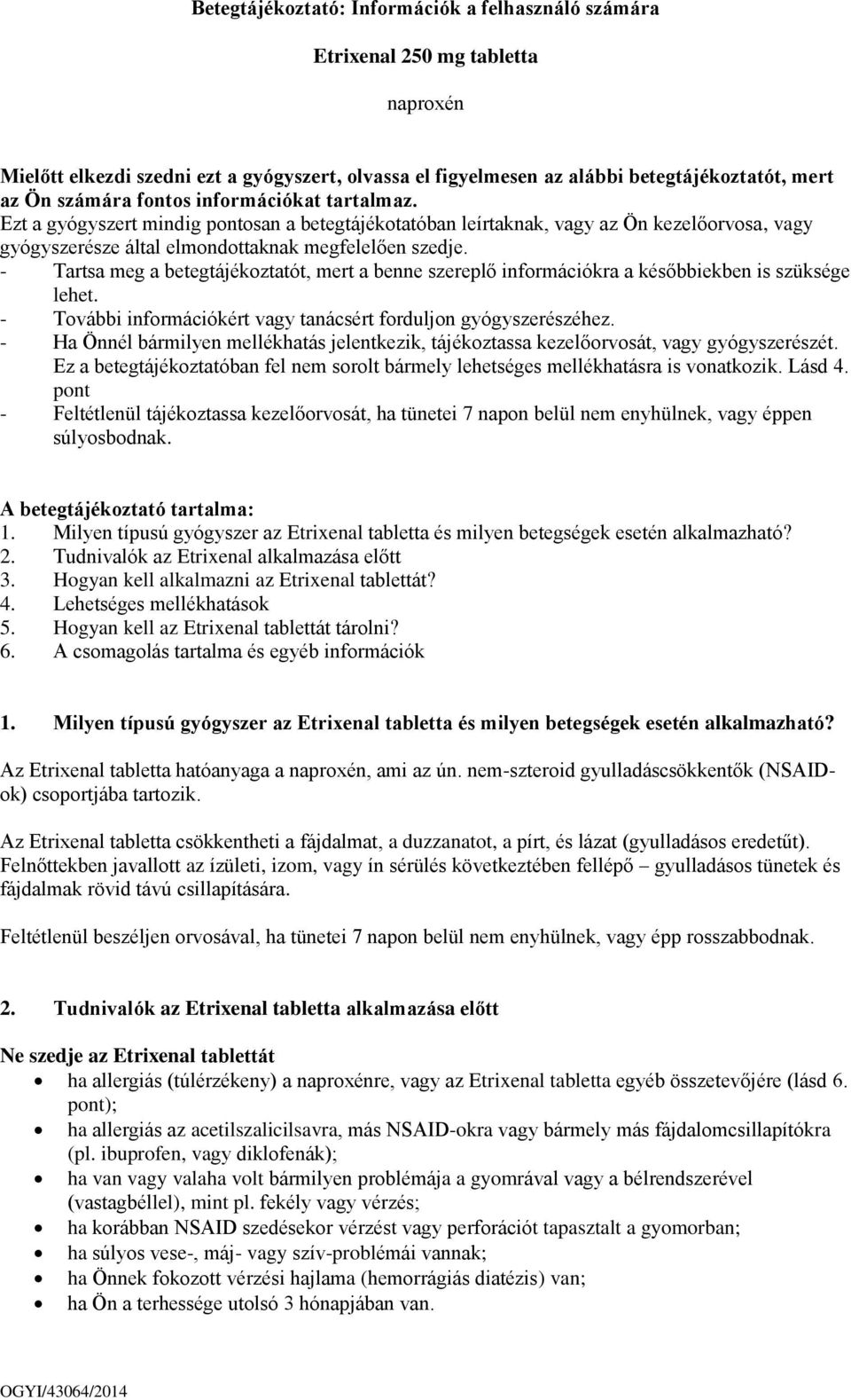 Betegtájékoztató: Információk a felhasználó számára. Etrixenal 250 mg  tabletta. naproxén - PDF Ingyenes letöltés