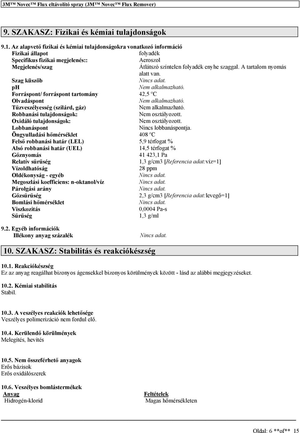 A tartalom nyomá alatt van. Szag küzöb Ninc adat. ph Nem alkalmazható. Forrápont/ forrápont tartomány 42,5 ºC Olvadápont Nem alkalmazható. Tűzvezélyeég (zilárd, gáz) Nem alkalmazható.