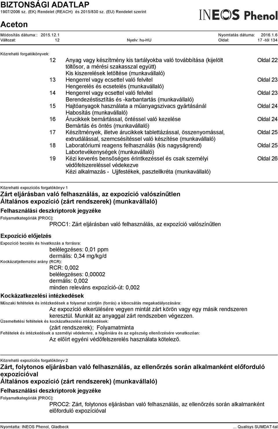-karbantartás (munkavállaló) Oldal 23 15 Hajtóanyagok használata a műanyagszivacs gyártásánál Habosítás (munkavállaló) Oldal 24 16 Árucikkek bemártással, öntéssel való kezelése Bemártás és öntés
