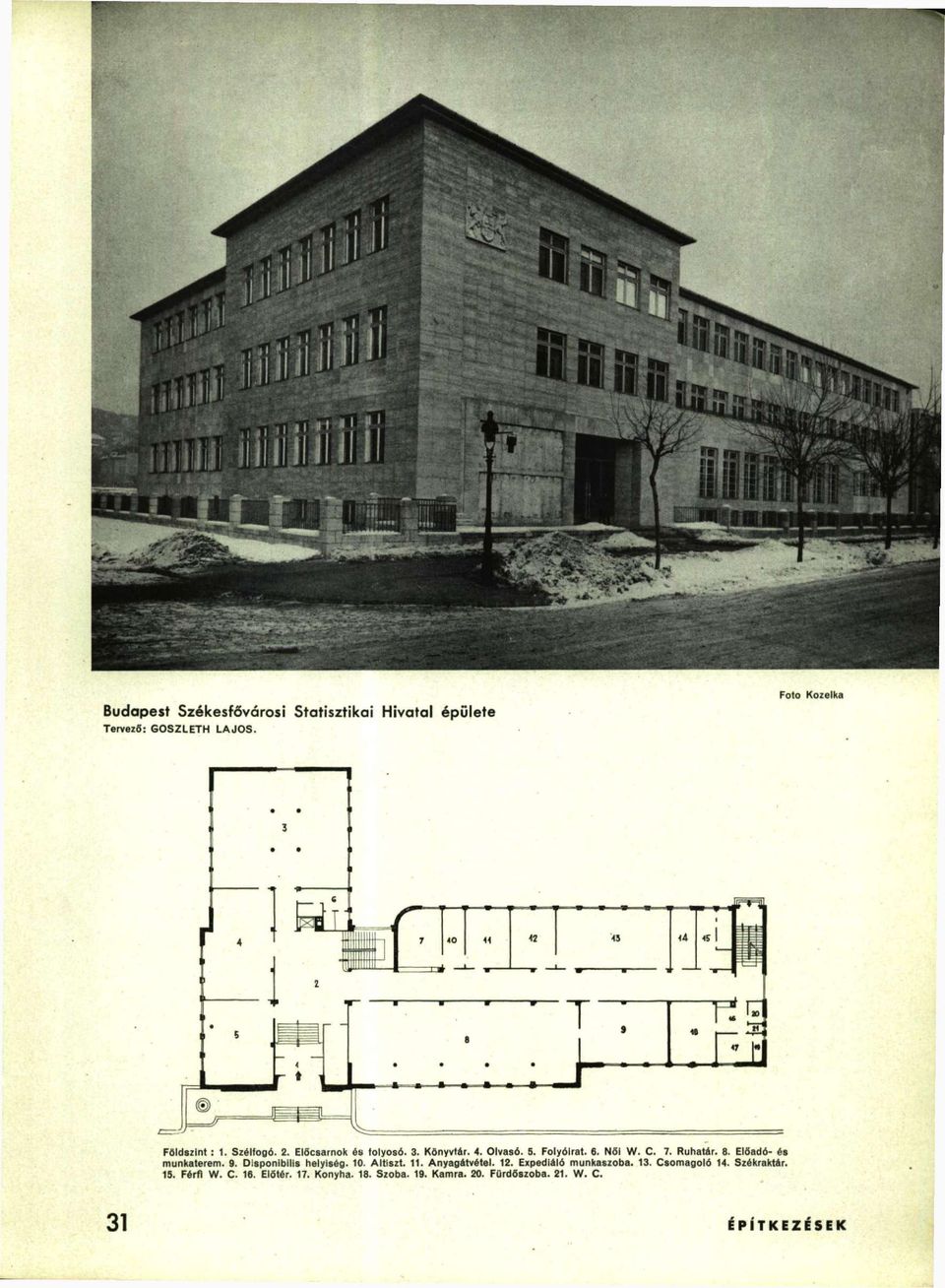 Elődó- munkterem. 9. Disponibllis helyiség. 10. ltiszt. 11. nygátvétel. 12. Expediáló munkszob. 13.